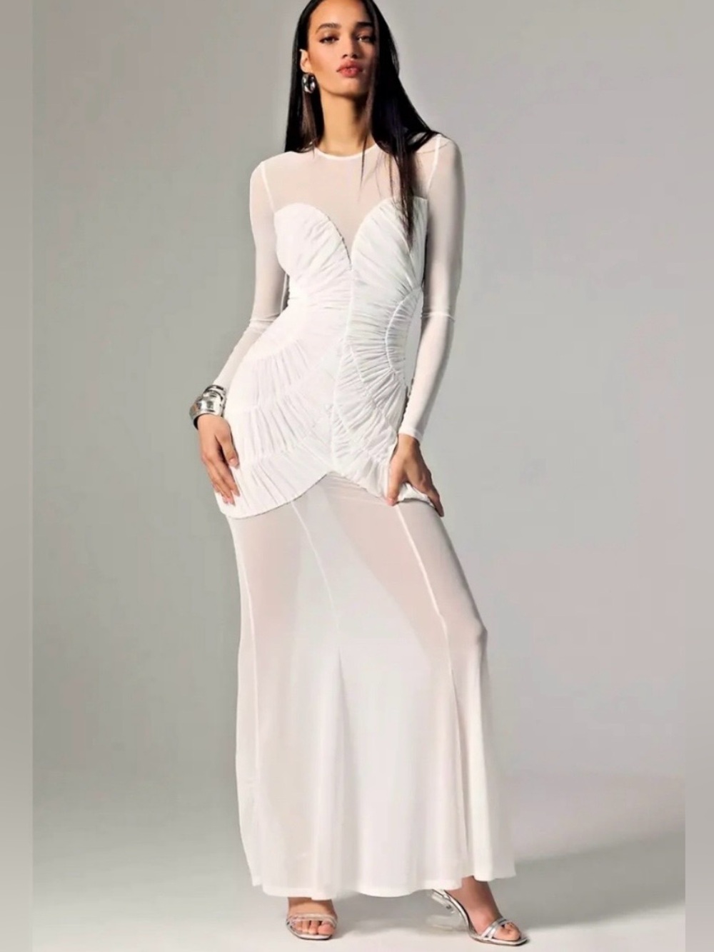 NEW MISHA Talitha Fine Mesh Maxi Dress Ivory